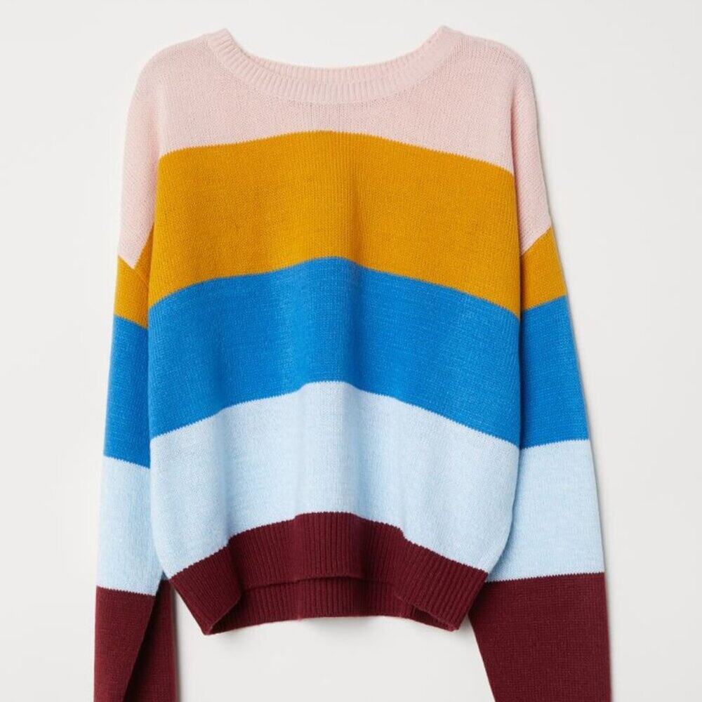 H&M Women's Pink and Yellow Sweater Medium EUC